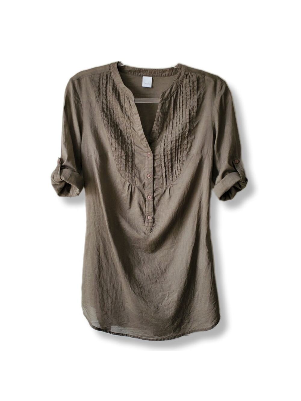 Women Brown Camaieu Sheer Cotton Tunic Top 38 8 Neutral Coastal Beach Minimalist